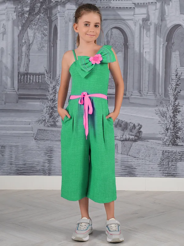 Cotton green casual wear jumpsuit