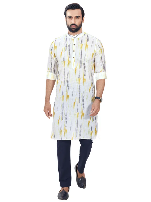 Cotton grey and white printed kurta suit