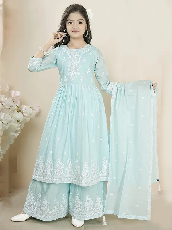 Cotton light blue pakistani palazzo salwar suit