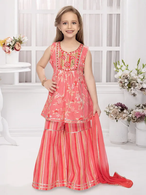 Cotton light red sharara salwar suit