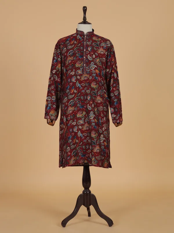 Cotton maroon kurta suit for men