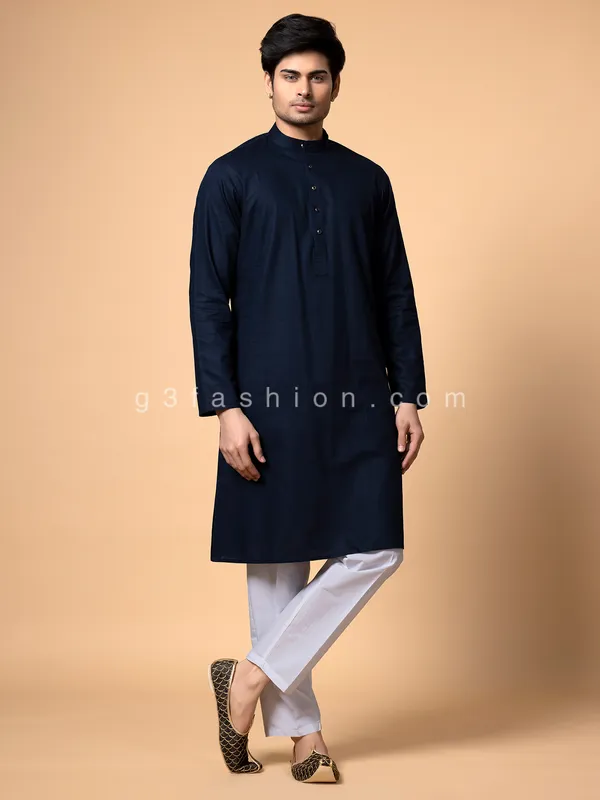 Cotton navy plain  Men Kurta pajama for festive