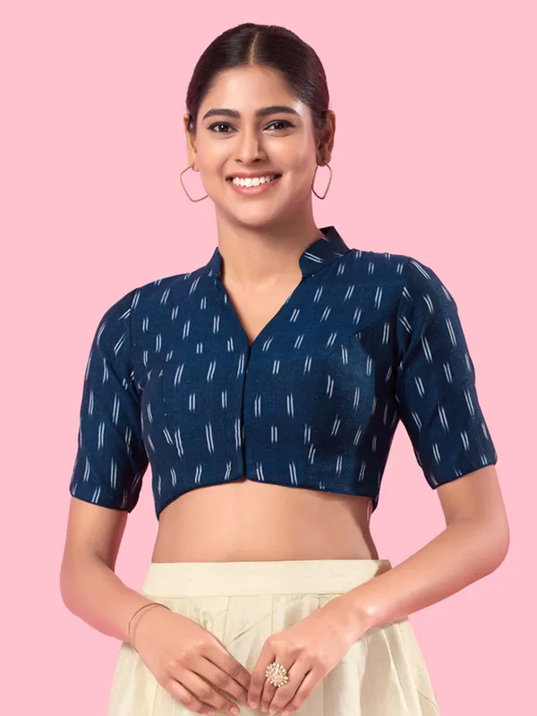 Cotton navy printed blouse