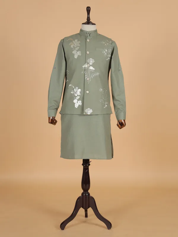 Cotton olive waistcoat set for men