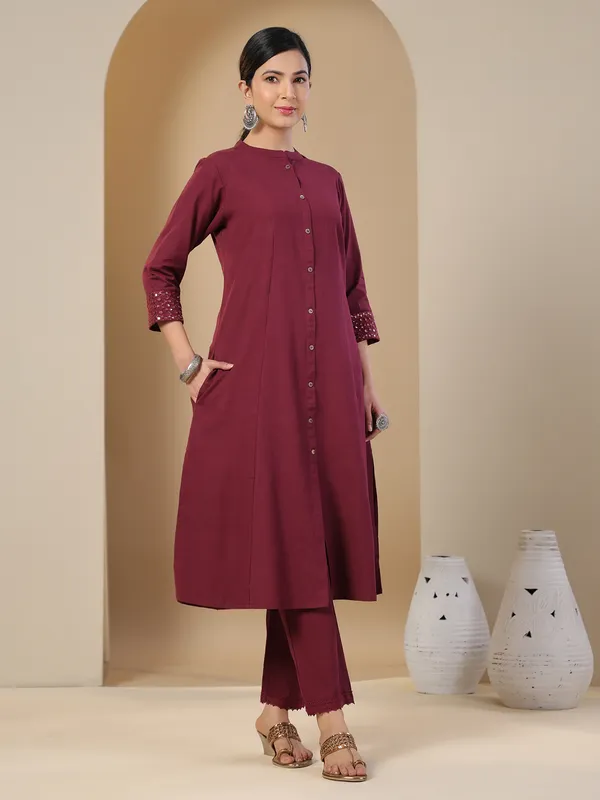 Cotton plain maroon kurti