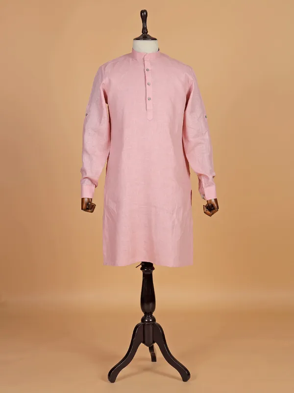 Cotton plain pink kurta suit for men
