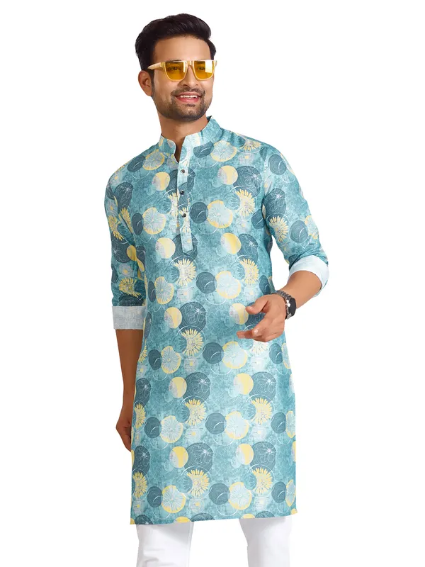 Cotton printed blue festive kurta