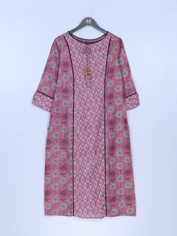 Cotton printed long kurti in mauve pink