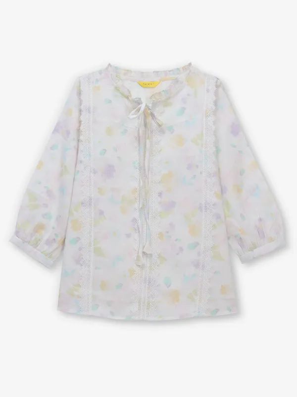 Cotton printed off-white top