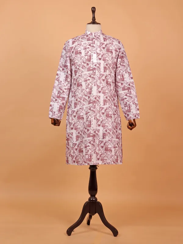 Cotton printed onion pink kurta suit for men
