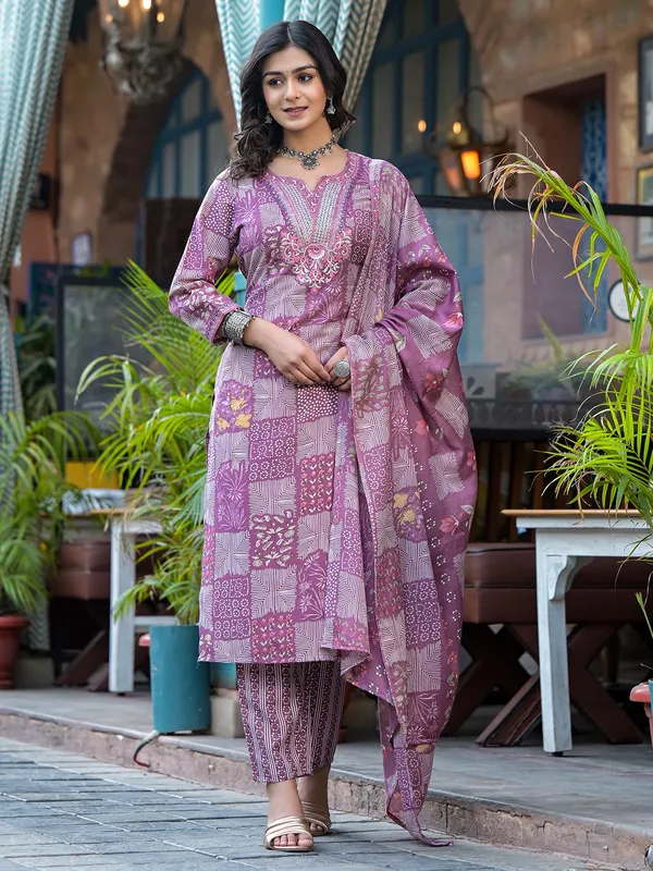 Cotton printed purple kurti set