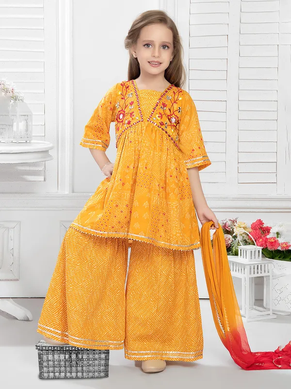 Cotton printed yellow sharara set