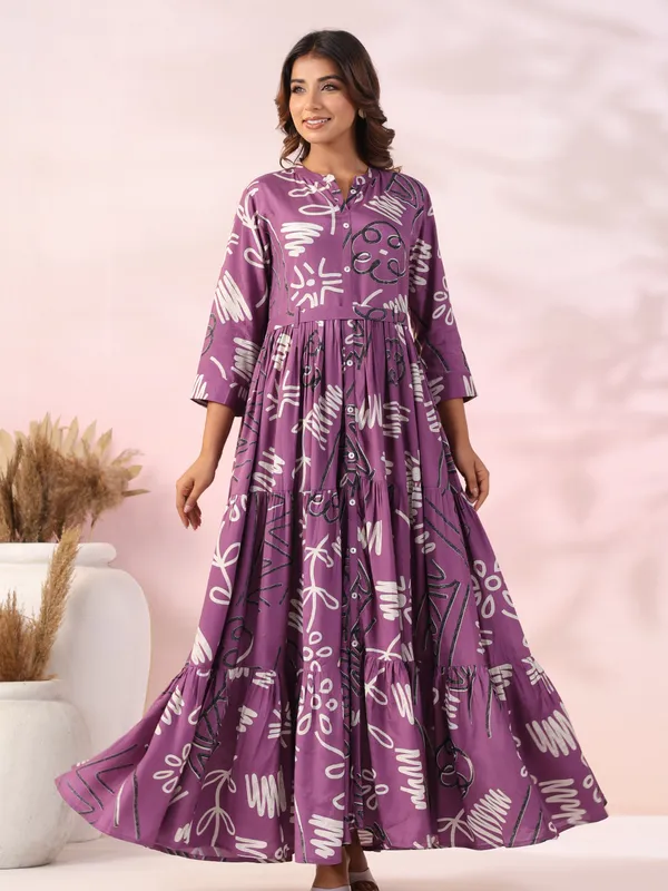 Cotton purple casual printed kurti