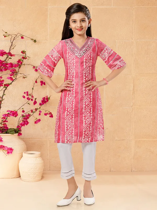 Cotton red printed salwar suit