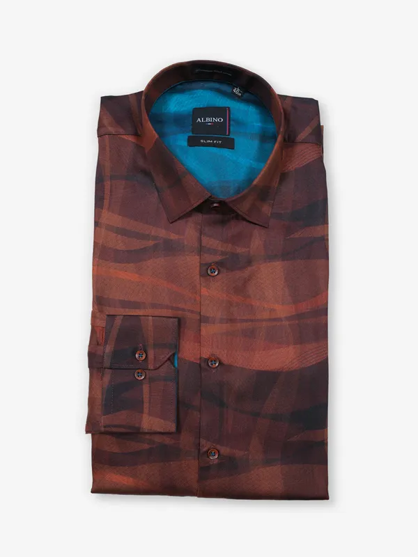 Cotton rust orange party wear shirt for men
