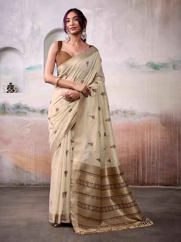Cotton saree with contrast brown blouse