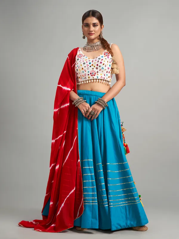 Cotton silk aqua lehenga choli