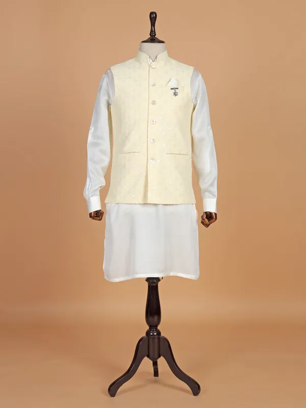 Cotton silk cream waistcoat set