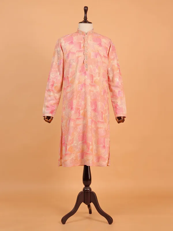 Cotton silk pink kurta suit with resham work