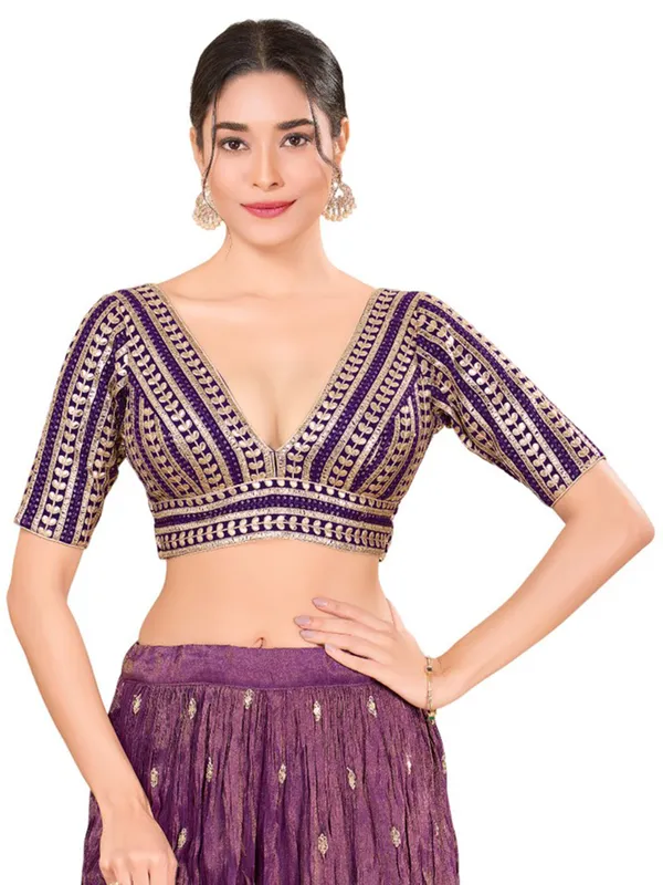 Cotton silk purple ready made blouse