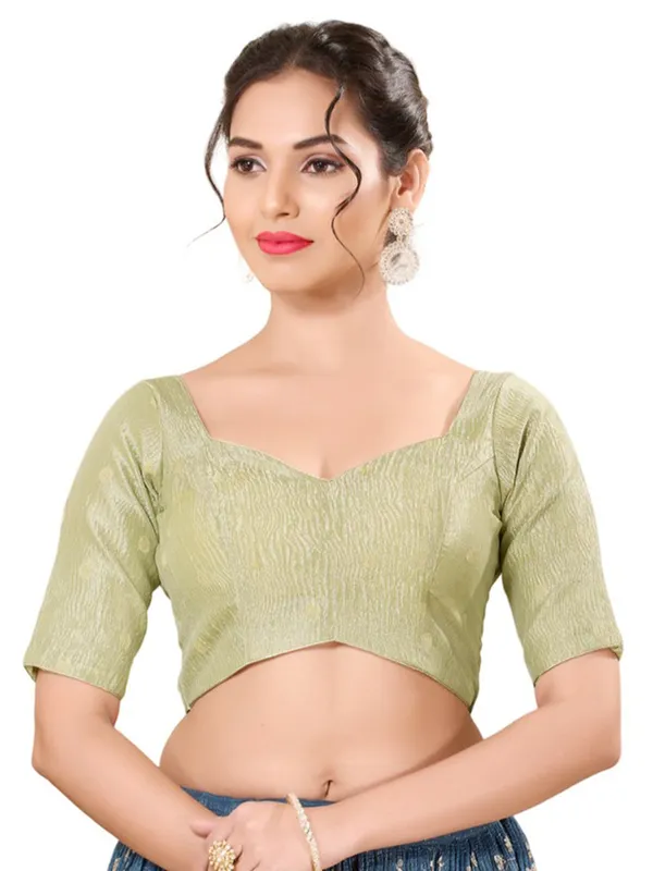 Cotton silk ready made blouse in pista green