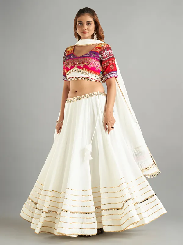 Cotton silk white chaniya choli for navratri