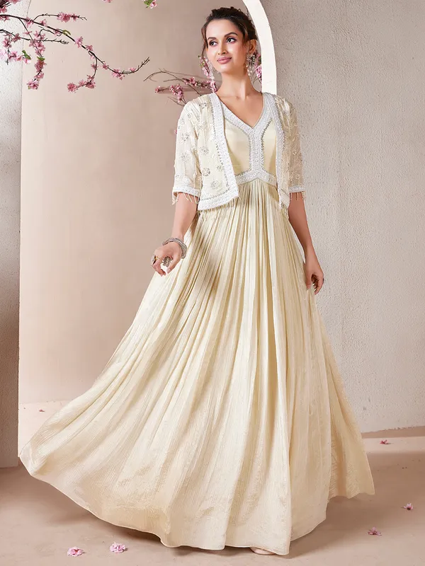 Cream anarkali salwar suit in laycra