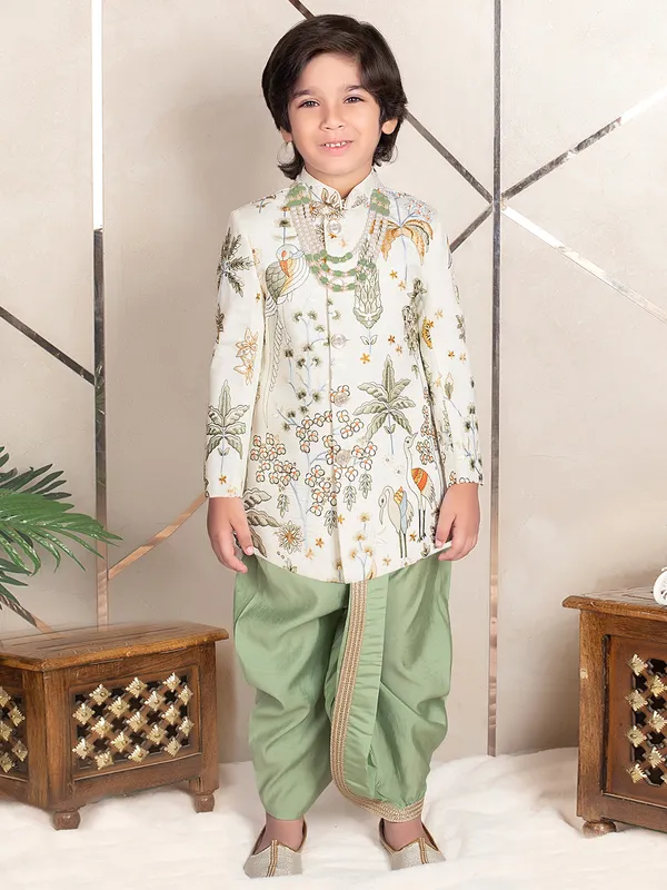 Cream and green shining indo western for boys