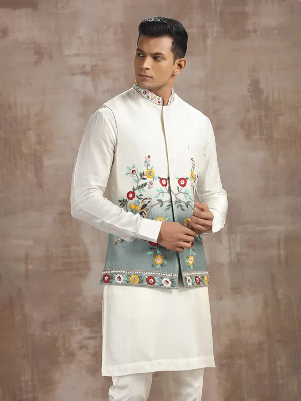 Cream and grey ombre silk waistcoat set