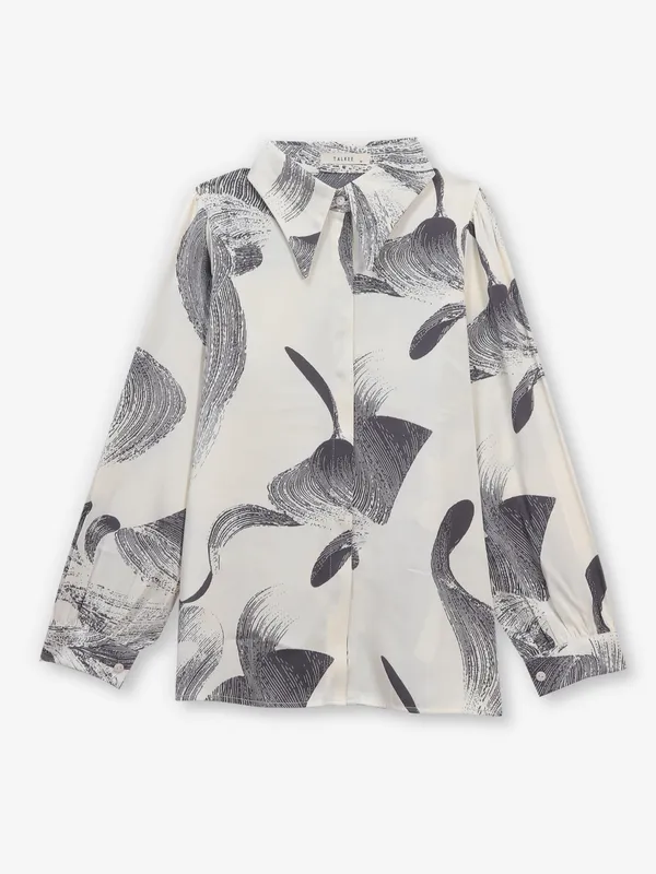 Cream and grey printed georgette shirt