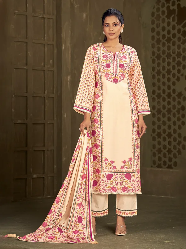 Cream and red kurti set for women