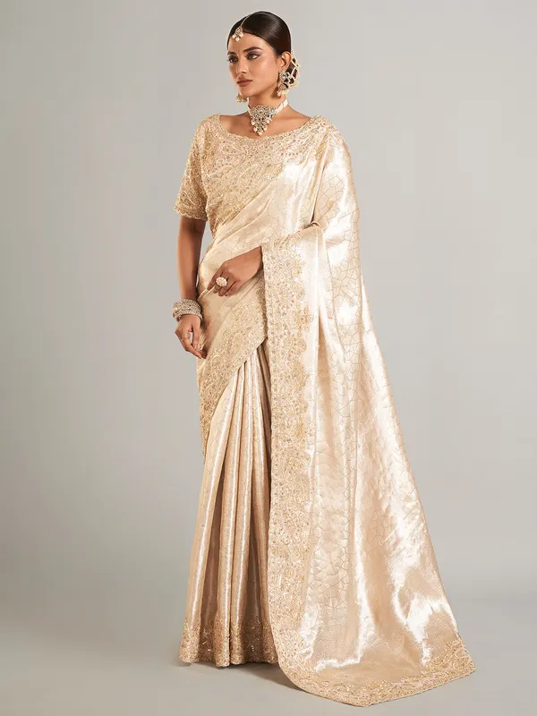 Cream banarasi tisse silk saree