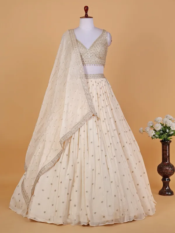 Cream chiffon lehenga choli for wedding