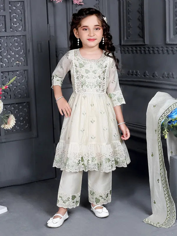 Cream chiffon salwar suit with embroidery