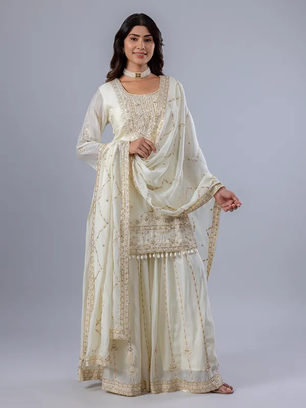 Cream chiffon wedding wear palazzo suit