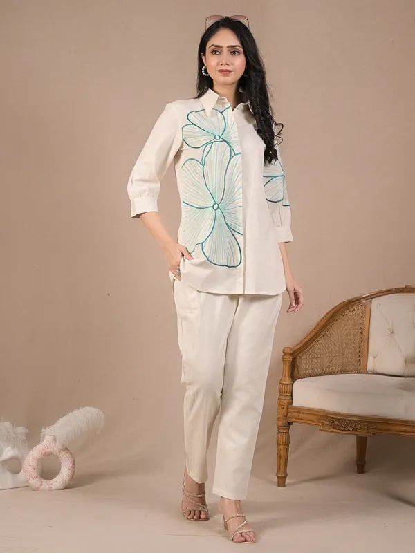 Cream cotton embroidered co ord set