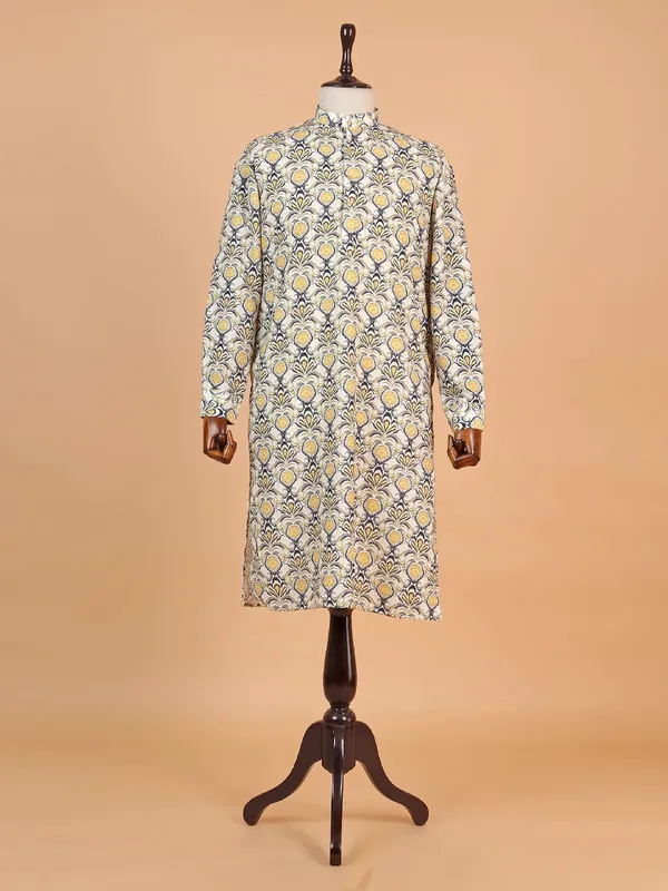 Cream cotton festive wear kurta suit suit for boys