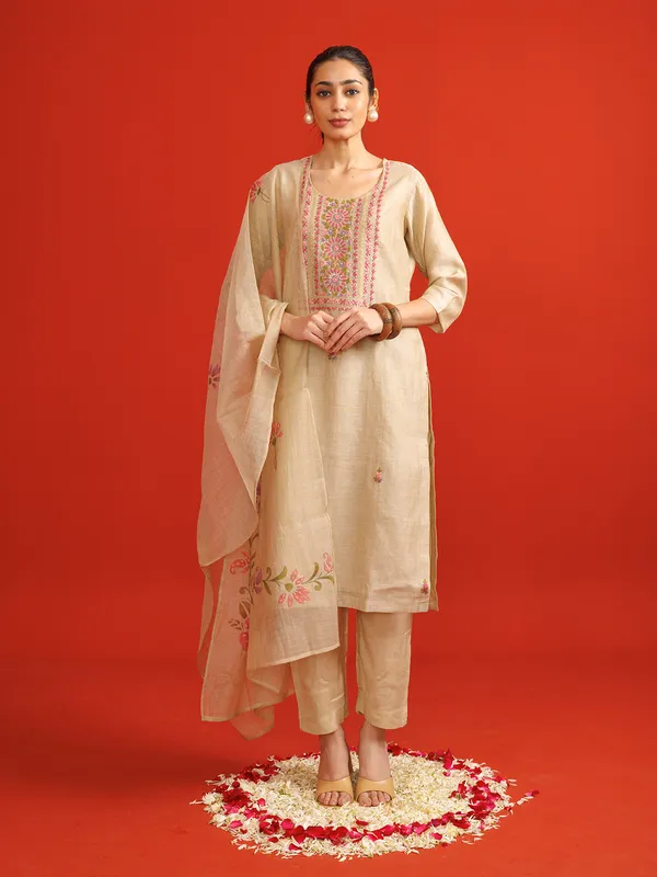 Cream cotton kurti set for women