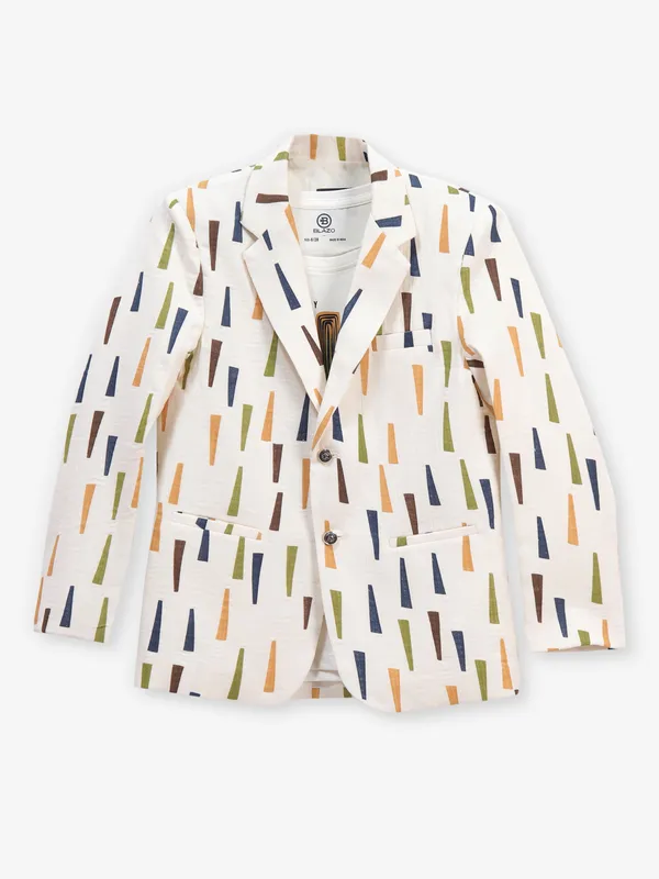 Cream cotton party blazer for boys