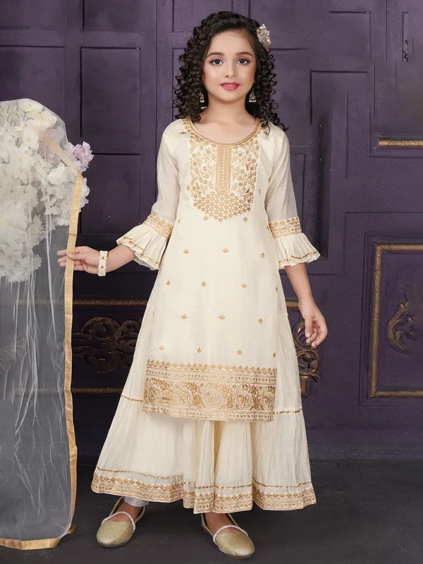 Cream cotton silk salwar suit for girls