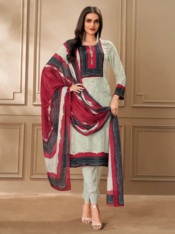 Cream dola silk salwar suit with print