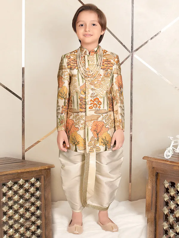 Cream fabulous terry rayon indo western for boys