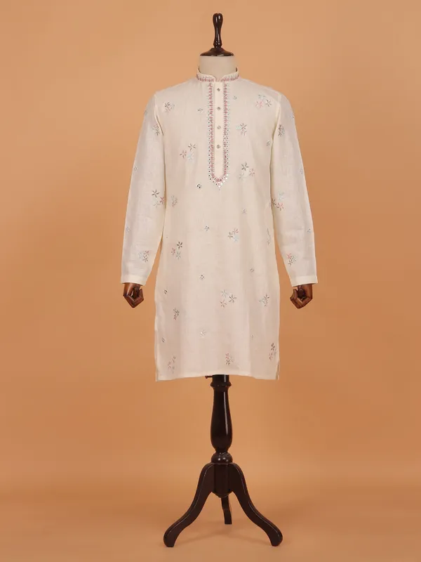 Cream festive wear kurta set for men