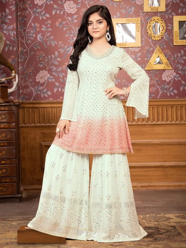 Cream georgette embroidery sharara salwar suit