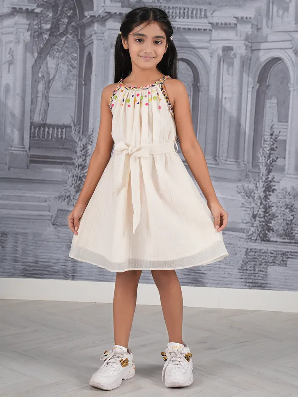 Cream georgette frock for girls