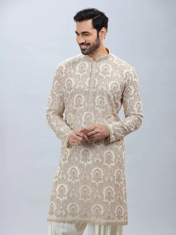 Cream georgette kurta set with matching