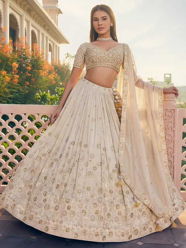 Cream georgette lehenga choli with dupatta for women