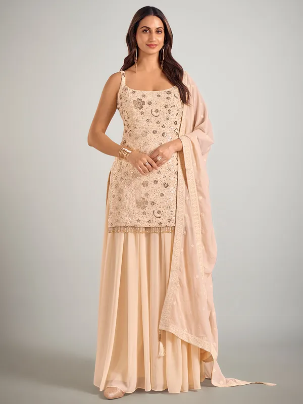 Cream georgette pakistani palazzo suit