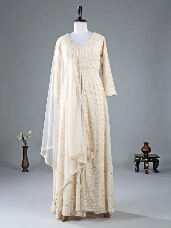 Cream georgette palazzo suit for women