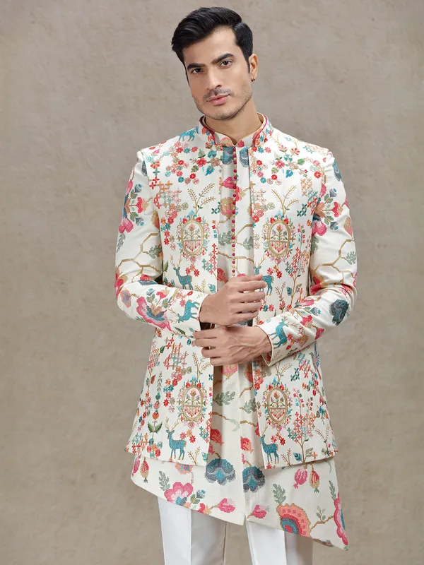 Cream indowestern for stylish wedding look
